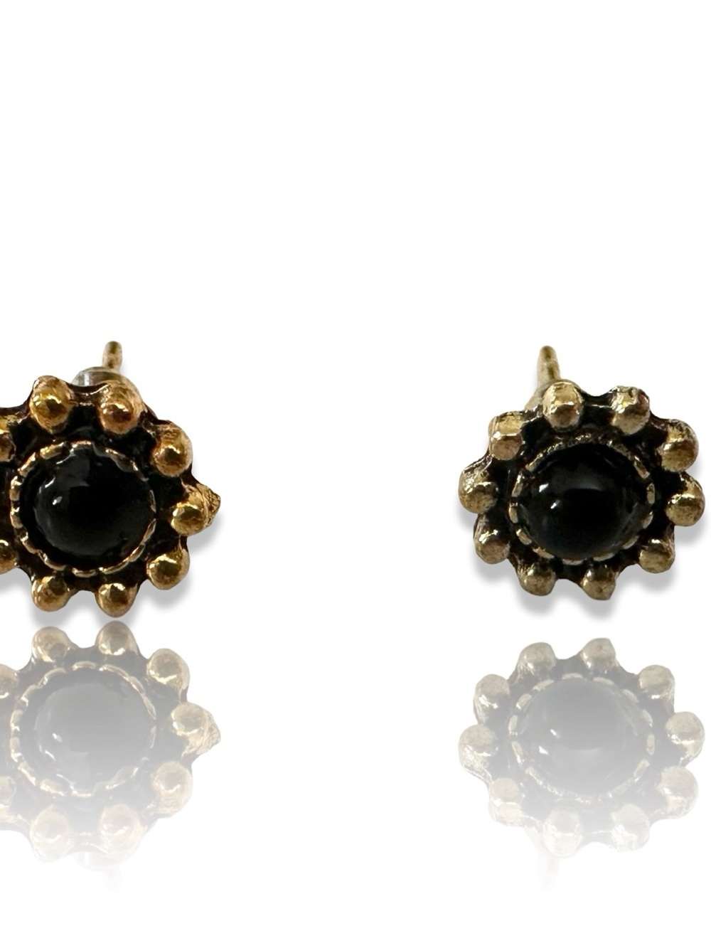 (2 for $25) VTG Gold Flower Black Stone Stud Earrings